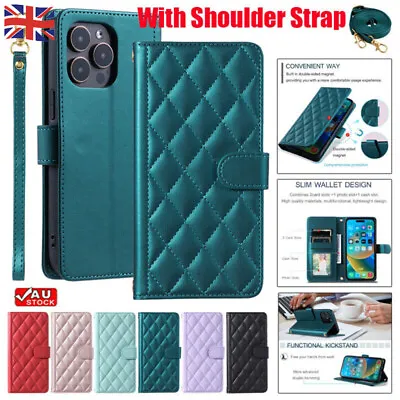 For IPhone 15 14 13 12 11 Pro Max 876 Plus Flip Leather Case Wallet Cover Strap • £9.23