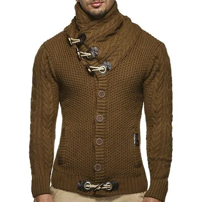 Men's Knitted Jacket Turtleneck Cardigan Winter Pullover Hoodies Casual Sweaters • $45.87