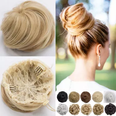 Real Natural As Human Clip On/in Messy Hair Bun Extension Chignon Hair Piece US • $9.30