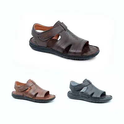 Lusco Mens Gladiator Full Genuine Leather Outdoor Beach Summer Open Toe Sandal • £33.29