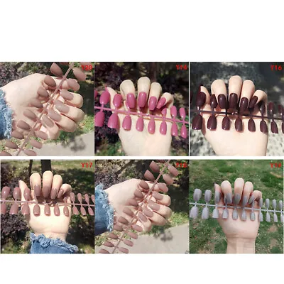 24Pcs Fashion False Nails Acrylic Gel Full French Fake Nails Art   Tools J^q-OR • $1