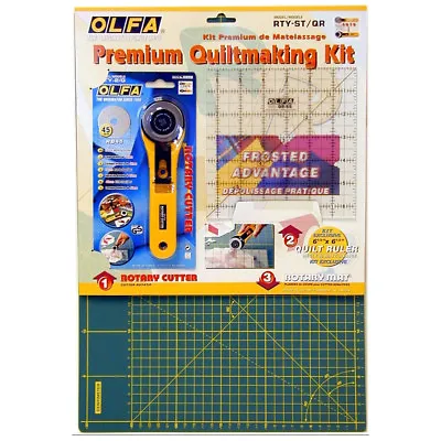 Olfa Quilt Making Kit 45mm Rotary Cutter 6.5in Quilter Ruler 12x18in Cutting Mat • £62.49