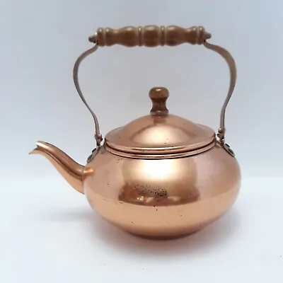 Vintage Copper Plated Teapot With Wooden Handle & Nub Dated 1984 Edwardian 32ozs • £24.12