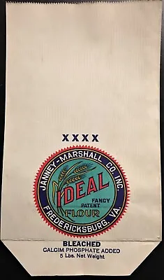 $12 • Buy 1940's IDEAL Fancy Flour Bag Janney-Marshall Co- Fredericksburg, Va.  EMPTY 