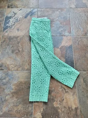 J.Crew Cafe Capri Pants Womens Mint Green Pinwheel Eyelet Cropped Pants Size 6 • $9.99