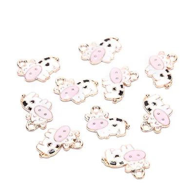 10Pcs Enamel Cow Dairy Cattle Charms Pendants DIY Bracelet Jewelry Making C~WE • $1.66