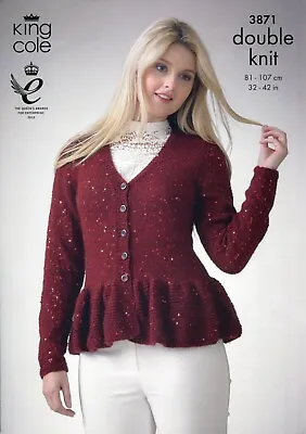 King Cole 3871 Lady Cardigan Top DK 32-42  Knitting Patterns • £1.75