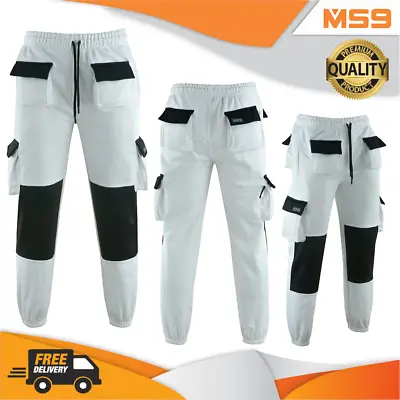 MS9 Mens Fleece Painters Decorators Combat Cargo Work Trousers Joggers White • £29.99