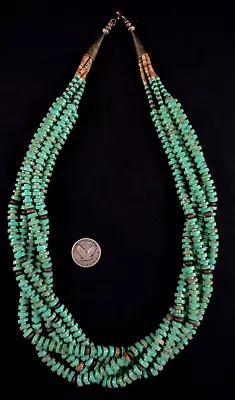 Vintage Navajo Necklace - Sterling Silver And Turquoise 283g = 8.4 Oz. • $289