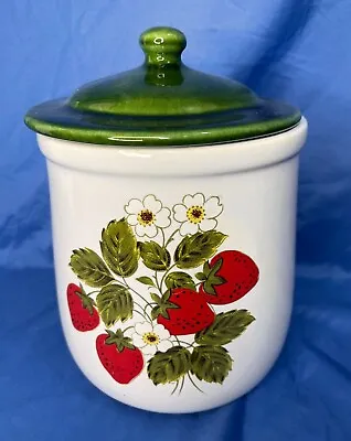 McCoy Strawberry Fields Country Stoneware Cookie Storage Jar Canister Lid 1970's • $29.99