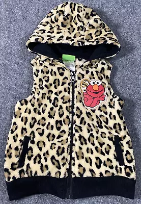 Sesame Street Vest Elmo Girls 5T Leopard  Hooded Pockets • $19.99
