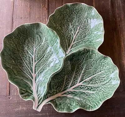 Vintage Bordallio Pinherio Green Cabbage 3 Leaves Serving Bowl  Platter EUC • $42