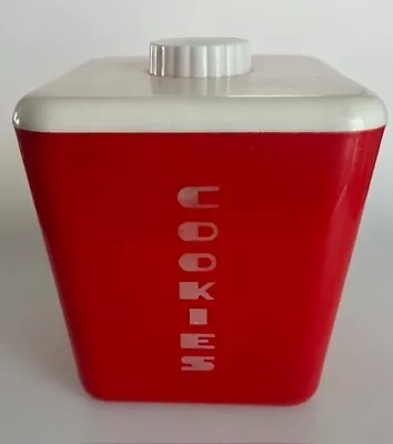 Vintage Lustro Ware Red & White COOKIES Plastic Canister Cookie Jar • $16.50