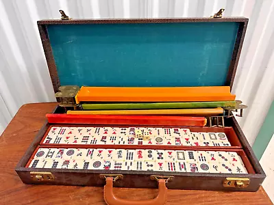 Vintage Made In Japan Mahjong Set 5 Catalin Racks 152 Bakelite Tiles 2 Dice • $260