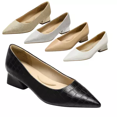 Women Pump Shoes Close Pointed Toe Chunky Block Low Heel Work Office Dress Shoes • $27.79