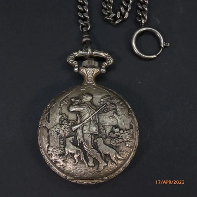 £19.99 • Buy Small Waistcoat Pocket Watch 12hr Roman Numerals Hunting Scene SPARES Or REPAIRS