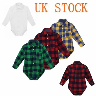 £5.73 • Buy UK Kids Boys Shirt Romper Plaid Blouse Jumpsuit Gentleman Evening Party Bodysuit