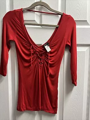 Miss Sixty Red Lace Up Top Sz S 3/4 Sleeve • $24.99