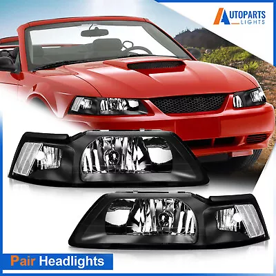 Headlights Assembly Pair For 1999-2004 Ford Mustang Black Left+Right Headlamps • $58.99