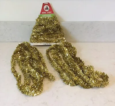 Vintage Christmas Mini Tree Gold Trim Tinsel Garland Over 30 Total Ft. • $10.99