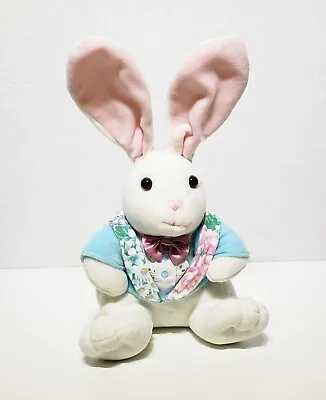 Vintage 1995 Velveteen Rabbit Easter Bunny Stuffed Plush Bow & Blue Floral 9 EUC • $14.99