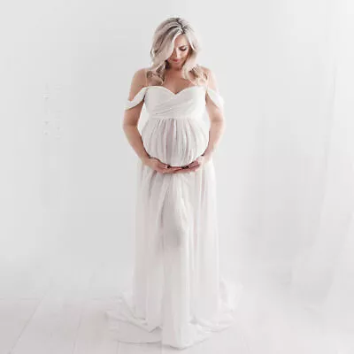 Maternity Womens Pregnant Off Shoulder Maxi Dress Photo Shoot Photography Gown • $22.49