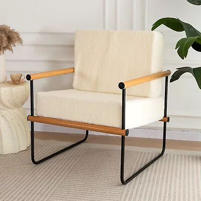 Modern Metal And Wood Framed Upholstered Armchair Accent Chair • $79.99