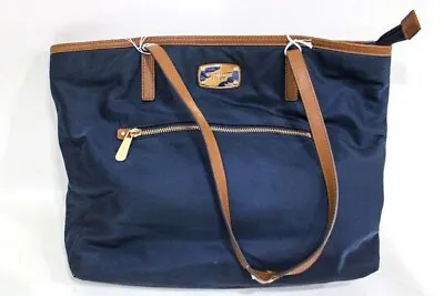 Michael Kors MK Kempton Blue Nylon Saffiano Large Leather Satchel Tote Bag • $35