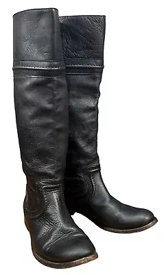 Frye Women's Melissa Trapunto Black Leather Tall Pull On Boots 76442 Size 7.5 B • $59.50