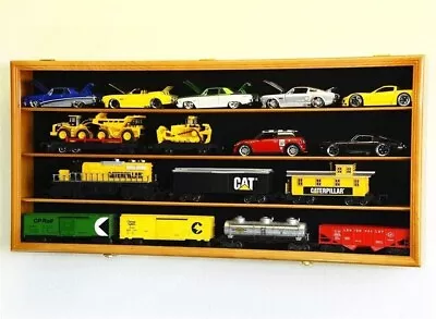 Train Display Case O Scale Oak Railroad Model Locomotive Wood Showcase Cabinet • $262.14