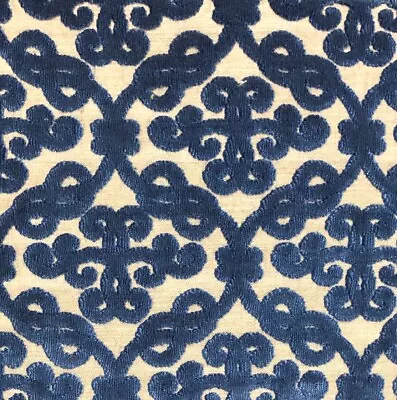 DESIGNERS GUILD Charles II Velvet PalaceDamask Blue Belgium Remnant New • $15