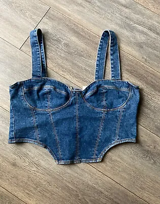 Denim Brallet Top Corset Cropped 14 42 M H&M Sexy New • £29.99