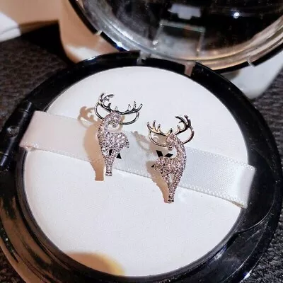 0.80Ct Round Cut Moissanite Elk Deer Women's Stud Earrings 14k White Gold Plated • $137.69