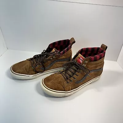 Vans Brown Suede Red Black Plaid High Top Sneakers Scotchgard Mens 11.5 Skate • $32