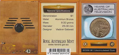 2006c (unc) Australia One Dollar $1 Coin (50 Years Tv) - Ram Card (c) Mint Mark • $8.95