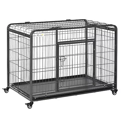 PawHut 78x109cm Metal Dog Cage Kennel W/ Locking Door & Wheels Large Pets • £99.99