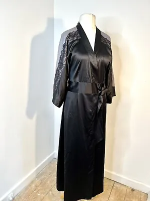 Marks And Spencer Black & Grey Satin Effect Full Length Dressing Gown Size10 • £9.99