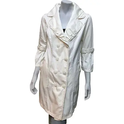 Monoreno Womens Coat Ivory 3/4 Sleeve Button Double Breasted Midi Jacket Solid L • $23.76