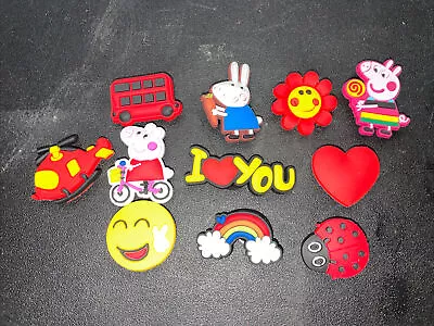 Lot Of 11 Peppa Pig Jibbitz Croc Shoe Charms Rubber Flower Ladybug Bus Heart • £9.45