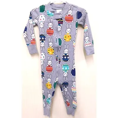 Hanna Andersson 80 18 - 24 Months Gray Easter Bunny Egg PJs One Piece Pajamas • $17.60