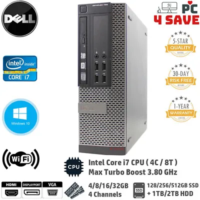$329.90 • Buy Dell I7 Computer HDMI WiFi - Up To 32GB RAM 512GB SSD 2TB - Windows 10 Custom PC