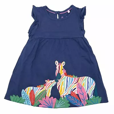 Mini Boden Girls Dress Starboard Blue Zebra Applique Frill Sleeve Tunic • £13.56