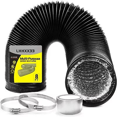 Premium 4-Inch Dryer Vent Hose - 8Ft Long Flexible Duct With Heavy-Duty Black • $17.49