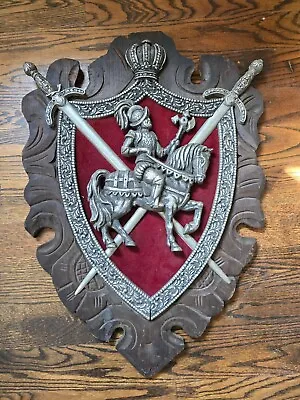 Vintage Coat Of Arms Medieval Crest Wall Plaque Swords Knight Shield • $100
