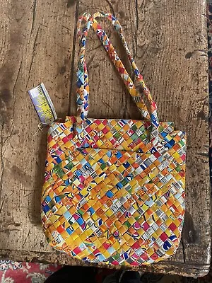 Recycled Candy Wrapper Juice Pouch Purse Tote Handbag Colorful Multicolor Woven • $18