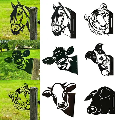 Art Hanging Metal Peeping Animals Cow Ornaments Outdoor Garden Adornment Decor • £11.22