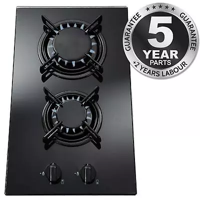 SIA GHG302BL 30cm 2 Burner Black Glass On Gas Domino Hob With Enamel Pan Stands • £79.99