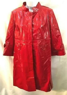 Vintage 70's Bagatelle Red Patent Vinyl Mod Nehru Collar Lined Raincoat Sm WOW! • $254.77