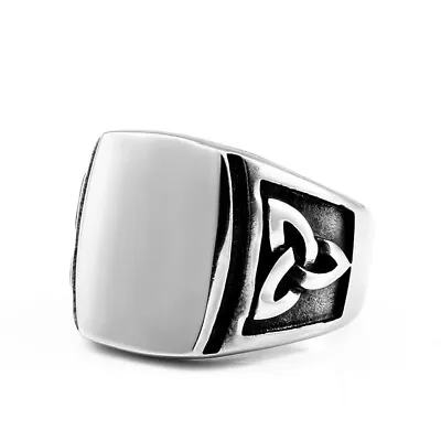 Vintage Viking Signet Ring Stainless Steel Men's Celtic Knot Biker Wedding Ring • $11.98