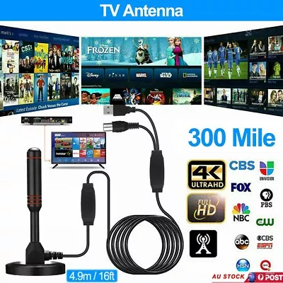 TV Antenna Digital 300 Mile Range Indoor Outdoor HDTV Amplifier Signal Booster • $14.62